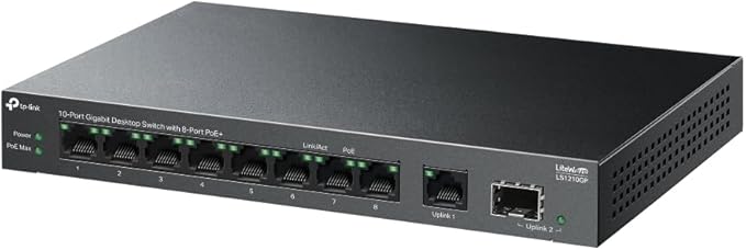 TP-LINK LS1210GP 10-Port Gigabit Desktop Switch with 8-Port PoE+,1× Gigabit SFP Port