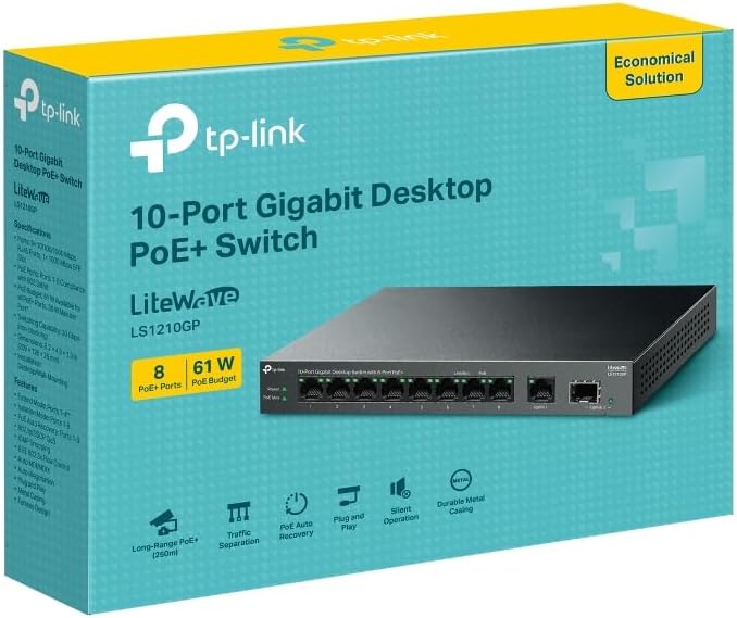 TP-LINK LS1210GP 10-Port Gigabit Desktop Switch with 8-Port PoE+,1× Gigabit SFP Port - الصورة 3