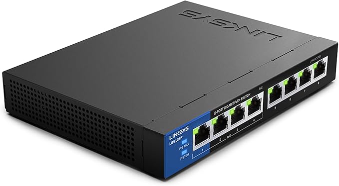 Linksys Business LGS108P 8-Port Desktop Gigabit PoE+ Unmanaged Switch I Metal Enclosure