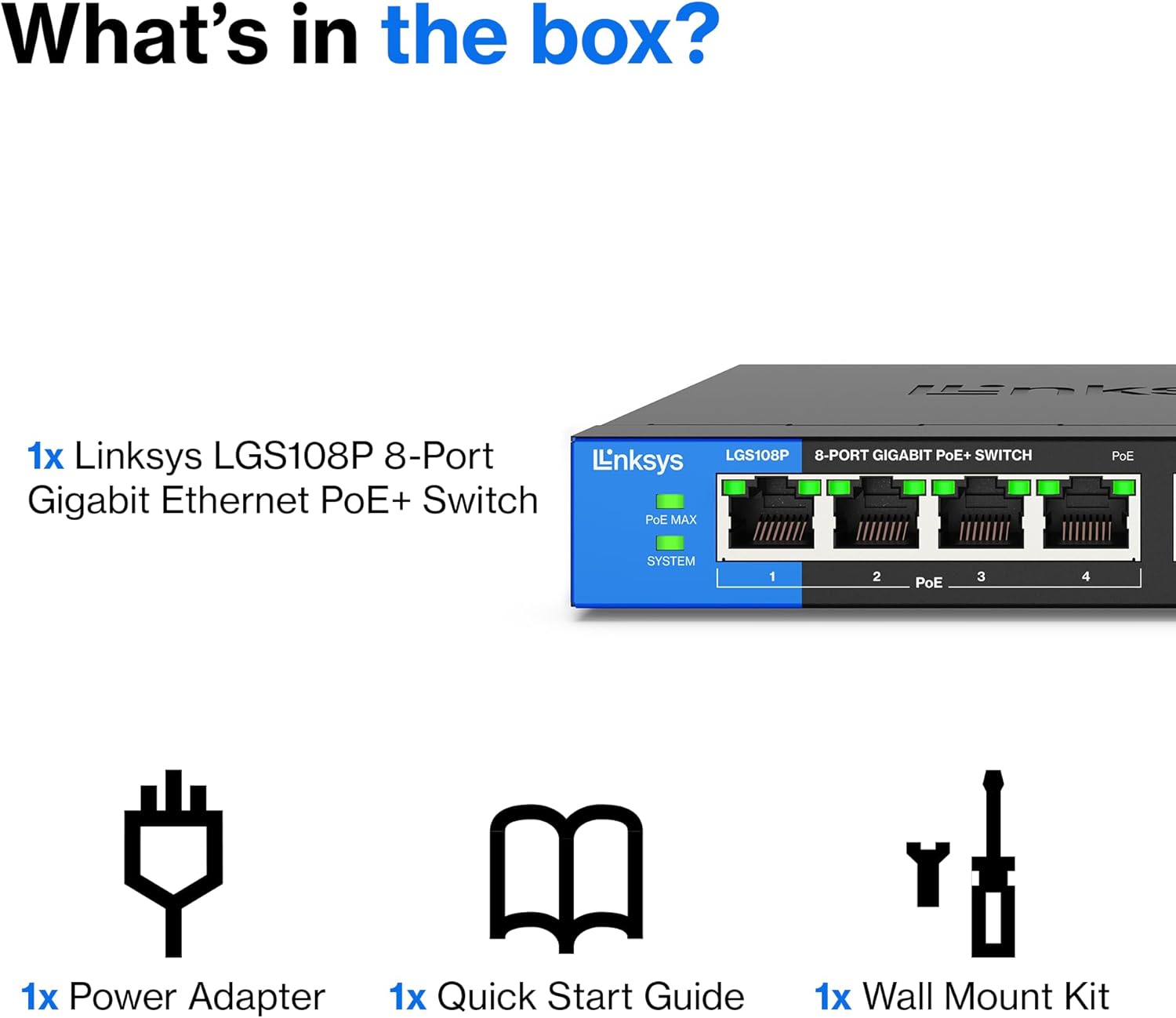 Linksys Business LGS108P 8-Port Desktop Gigabit PoE+ Unmanaged Switch I Metal Enclosure - الصورة 2