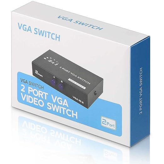 2 in 1 Out 2 Port VGA Switch - Press Button Two Way Video Switch for PC TV Monitor - Black - الصورة 3