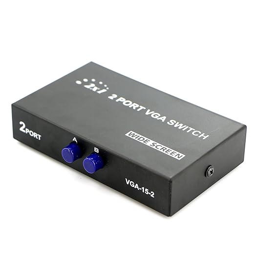2 in 1 Out 2 Port VGA Switch - Press Button Two Way Video Switch for PC TV Monitor - Black - الصورة 2