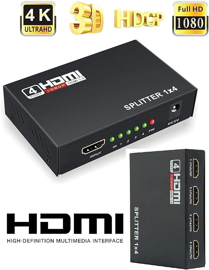 1080P 4 Way HD Hub 1x4 HDMI 3D Splitter Amplifier Switcher For HDTV PC SKY Xbox - الصورة 7