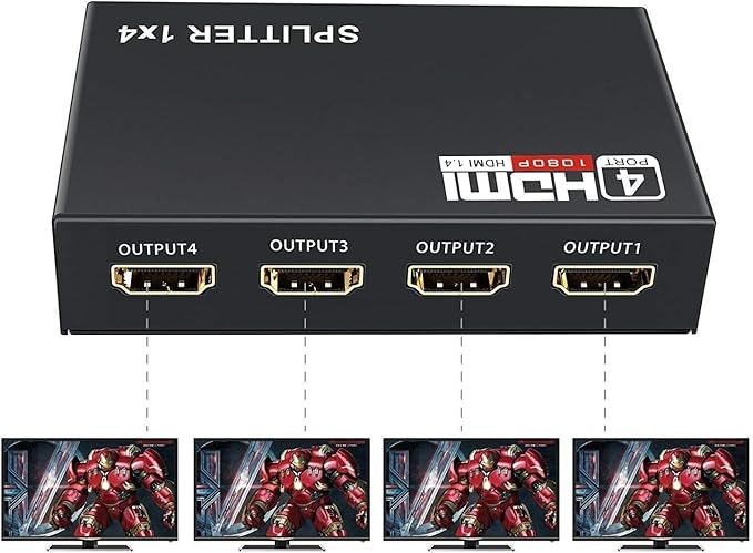 1080P 4 Way HD Hub 1x4 HDMI 3D Splitter Amplifier Switcher For HDTV PC SKY Xbox - الصورة 5
